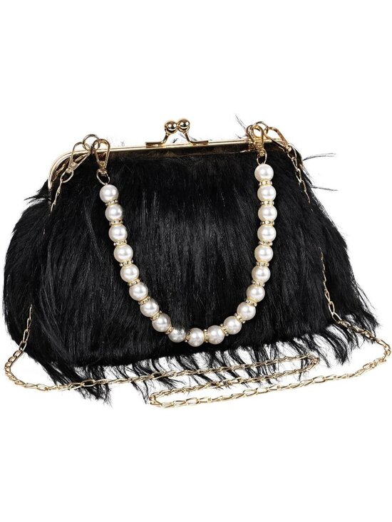 Handbags - Women's Black Clutch Purses Fluffy Feather Banquet Evening Crossbody Bag